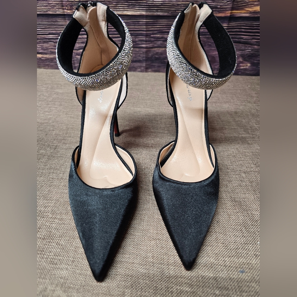 Lryweisy Women's High Heels 10cm Stiletto Sparkly Ankle Strap Pointy Closed Toe
